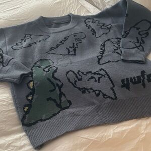 Dinosaur Graphic Sweater in Blue and Green